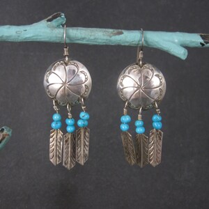 Estate Southwestern Sterling Concho Feather Earrings image 4