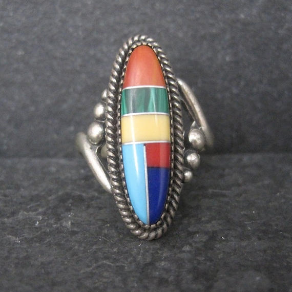 Southwestern Sterling Inlay Ring New Old Stock Si… - image 1