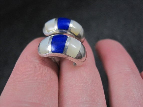 Sterling Mother of Pearl Lapis Lazuli Inlay Earri… - image 7