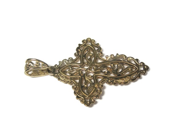 Vintage 10K Diamond Cut Filigree Cross Pendant - image 8