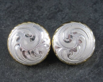 Vintage Western Dome Earrings Estate Sterling Silver Cowgirl Jewelry