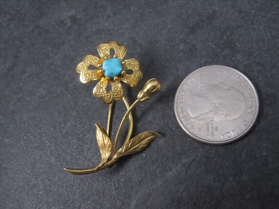 Vintage 14K Turquoise Flower Brooch - image 8