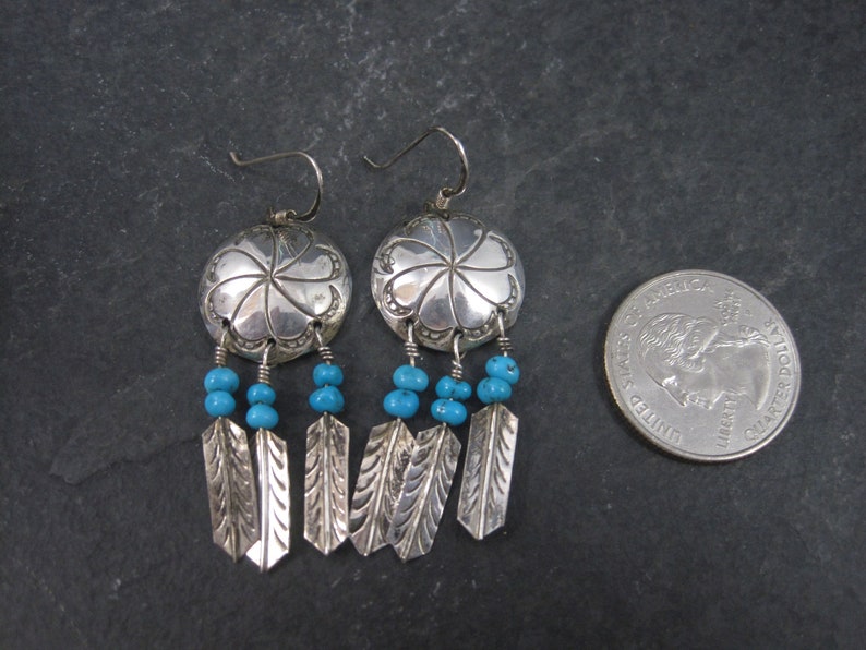 Estate Southwestern Sterling Concho Feather Earrings image 5