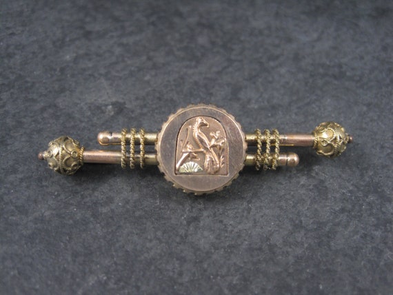 Antique 10K Peacock Bar Brooch - image 2