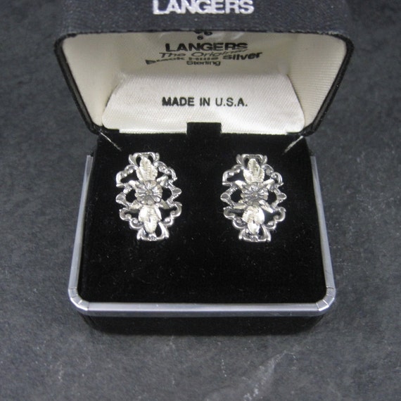 Vintage Sterling Diamond Cut Flower Earrings Lang… - image 1
