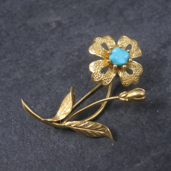 Vintage 14K Turquoise Flower Brooch - image 1