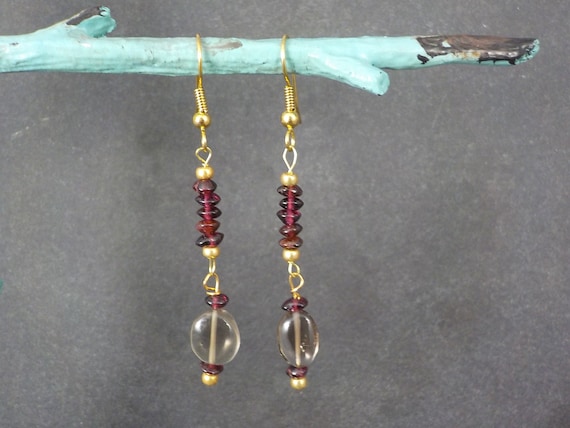 Vintage Garnet Smoky Quartz Earrings - image 2