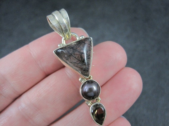 Vintage Sterling Rutilated Quartz Pearl Smoky Top… - image 6