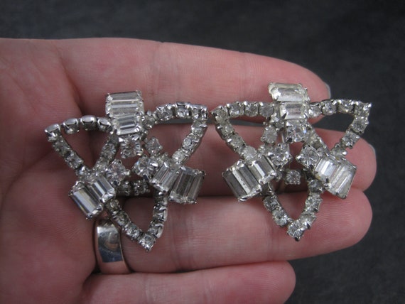 Large Vintage Clear Rhinestone Clip On Earrings - image 7