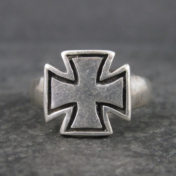 Mens Vintage Sterling Maltese Iron Cross Ring Size