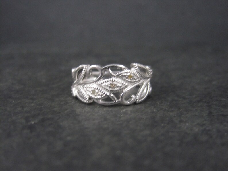 Vintage Sterling Diamond Leaf Ring Size 7