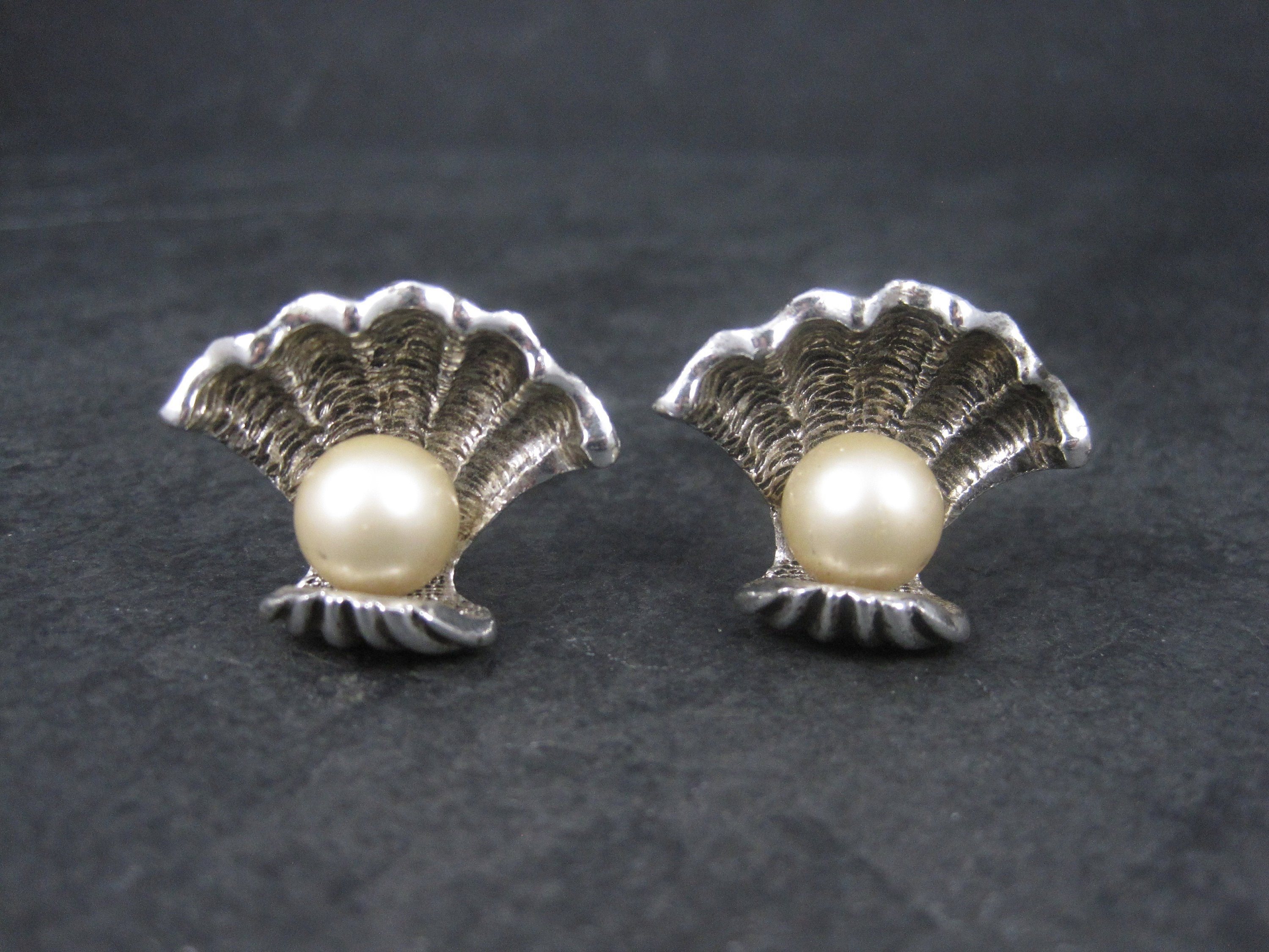 Large Vintage Pearl Clam Shell Nautical Cufflinks Judy Lee