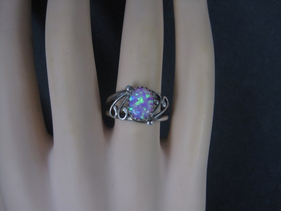 Southwestern Sterling Pink Opal Ring Size 8 - image 8