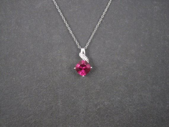 Retro 90s Sterling Synthetic Pink Sapphire Pendant - image 3
