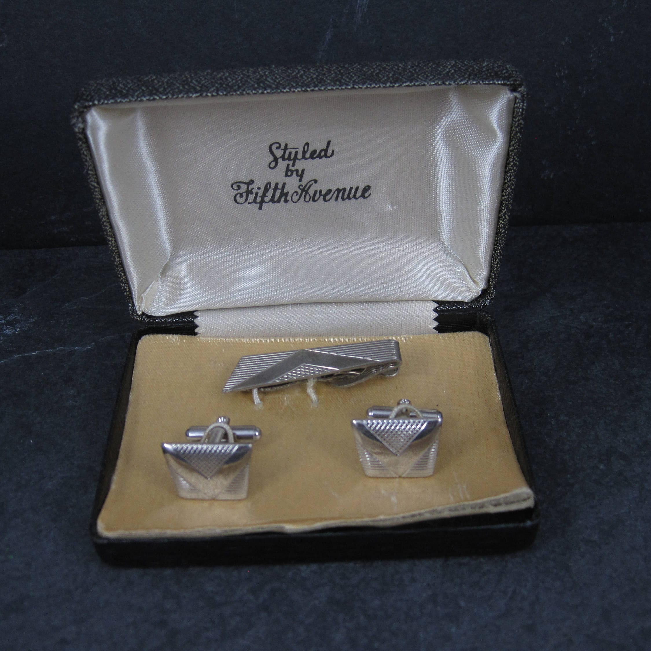 Vintage Cufflinks Tie Clip Set Styled by Fifth Avenue - Etsy