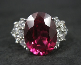 Large Synthetic Ruby Ring Size 8 Sterling Silver