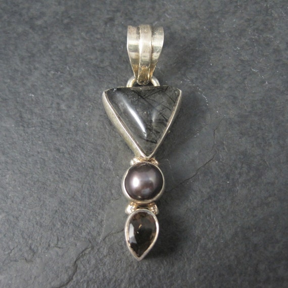 Vintage Sterling Rutilated Quartz Pearl Smoky Top… - image 1