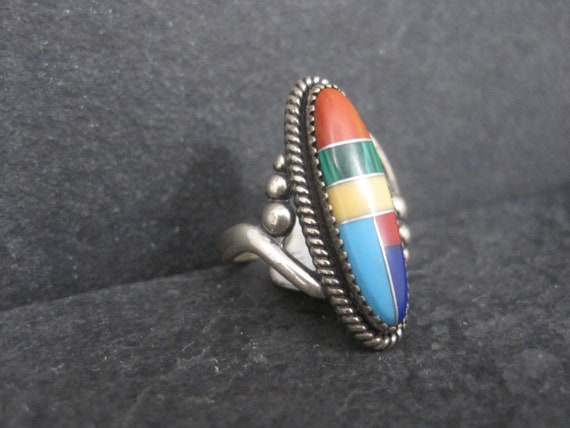 Southwestern Sterling Inlay Ring New Old Stock Si… - image 3
