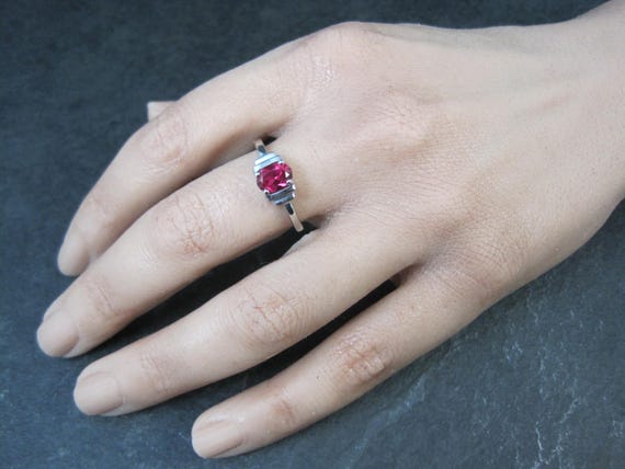 Estate Sterling Ruby Solitaire Ring Size 8 - image 5