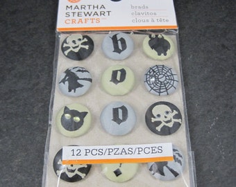 Martha Stewart Halloween Fabric Brads: Skull, Witch, Cat - Set of 12