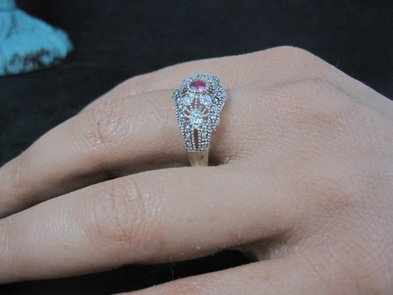 Vintage Sterling Filigree Ruby Ring Size 10 - image 7