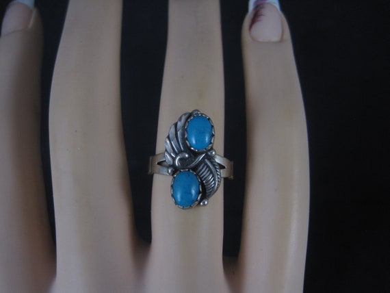 Vintage Southwestern Sterling Turquoise Feather R… - image 8