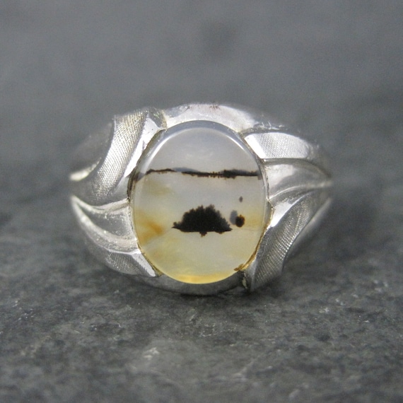 Mens Vintage Sterling Dendritic Agate Ring Size 1… - image 1