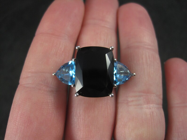 Huge Sterling Black Tourmaline Topaz Ring Size 7