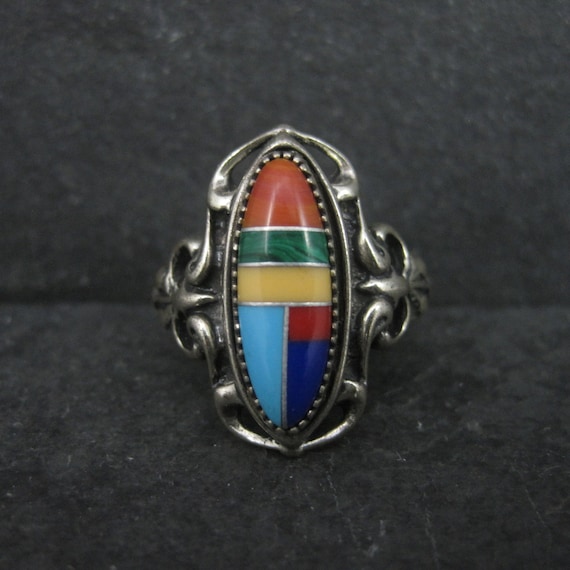 Southwestern Sterling Inlay Ring New Old Stock - image 1