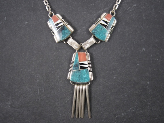 Vintage Navajo Turquoise Inlay Necklace John Char… - image 1