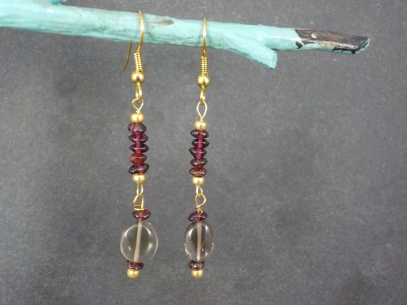 Vintage Garnet Smoky Quartz Earrings - image 5