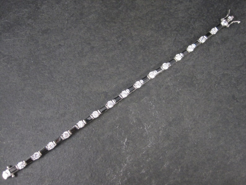 Estate Sterling Black and White Cubic Zirconia Bracelet 7 Inches