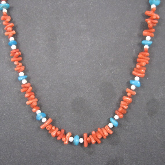 Vintage Chinese Export Coral Turquoise Necklace 3… - image 1