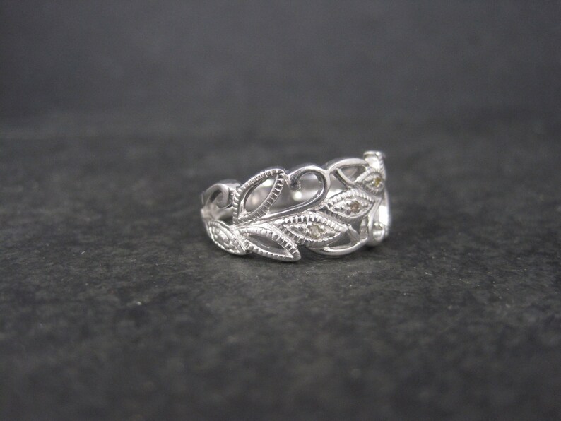 Vintage Sterling Diamond Leaf Ring Size 7