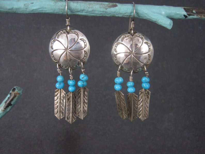 Estate Southwestern Sterling Concho Feather Earrings image 9