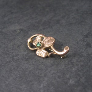 Estate Rose Gold Filled Green Rhinestone Leaf Brooch image 3