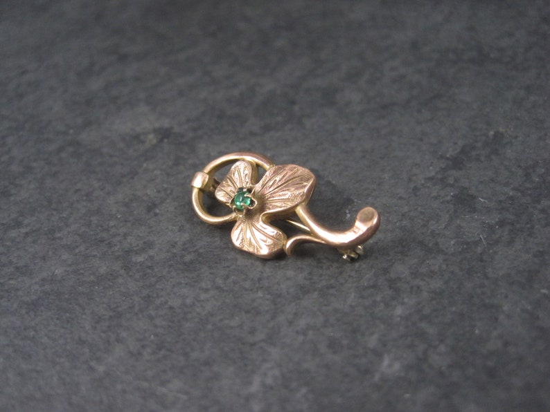 Estate Rose Gold Filled Green Rhinestone Leaf Brooch image 3