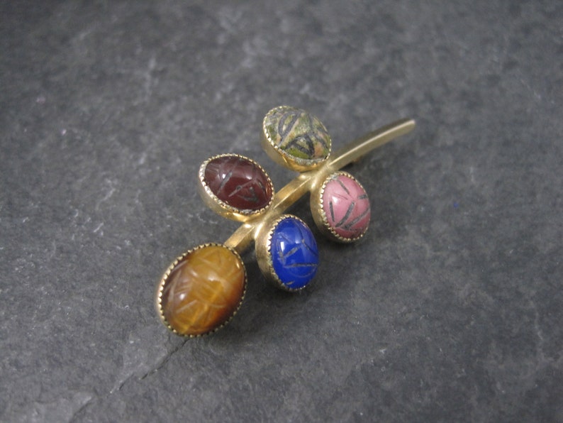 Estate Gold Filled Gemstone Scarab Brooch D/'ABros
