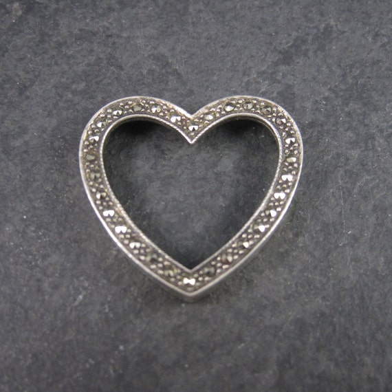 Large Vintage Sterling Marcasite Heart Pendant - image 1