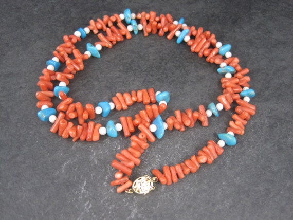 Vintage Chinese Export Coral Turquoise Necklace 3… - image 5