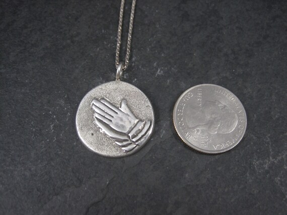 Sterling Silver Praying Hands Pendant On A 18 Inch Sterling Silver Light Curb Chain