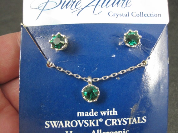 Estate May Birthstone Crystal Earrings Necklace Jewelry Set Pure