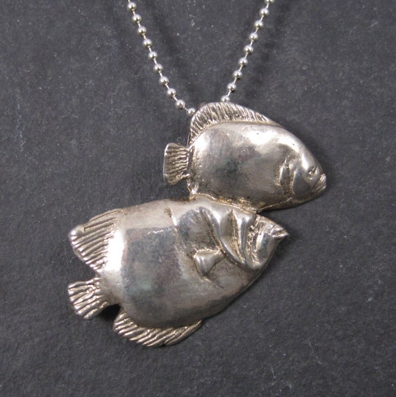 Whimsical Sterling Fish Pendant Necklace - image 1