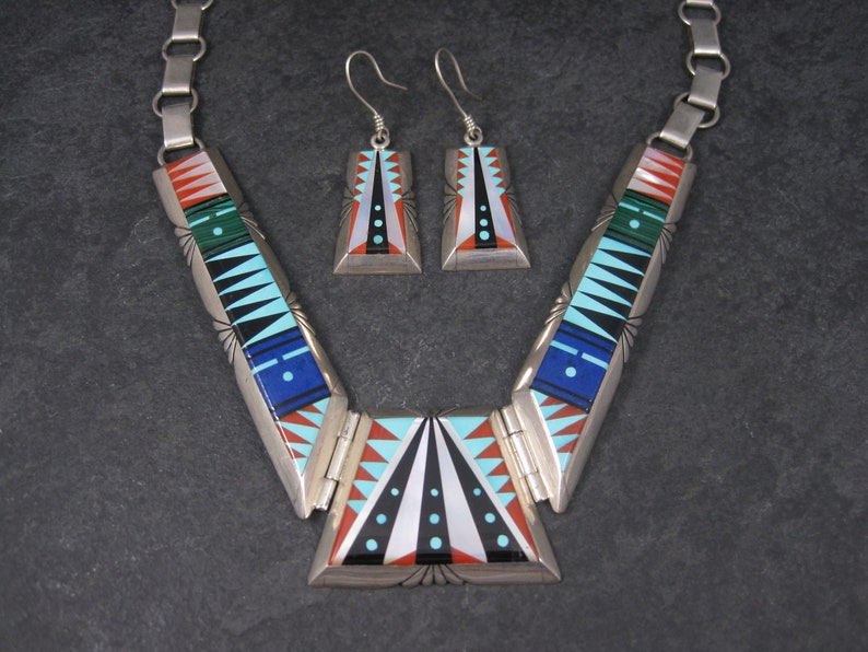 free Native Quality inspection American Inlay Necklace Earrings Chest Jewelry Navajo Set