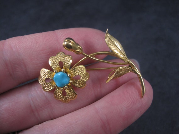 Vintage 14K Turquoise Flower Brooch - image 10