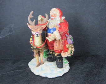 1993 Enesco Woodland Santa with Reindeer Figurine Resin New Old Stock