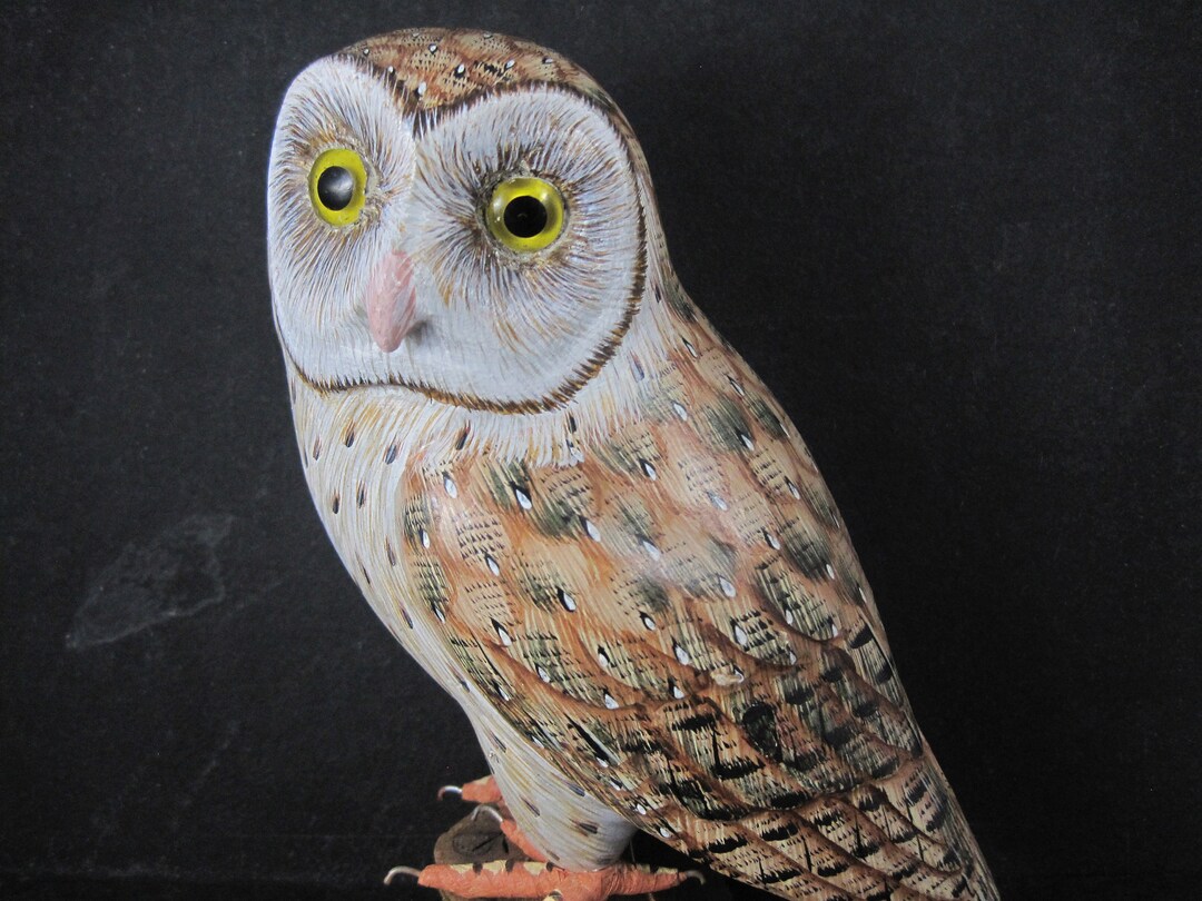 Hand Painted Barn Owl Wood Carving Figurine John Madison NOS - Etsy