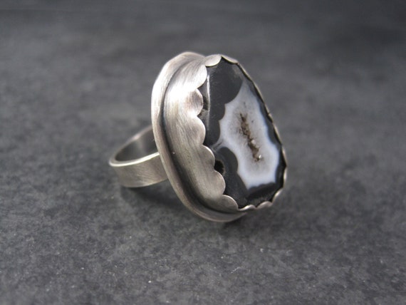 Vintage Black Druzy Geode Ring Sterling Size 9 - image 3