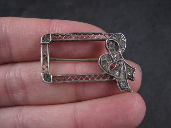 Antique Sterling Paste Diamond Bow Brooch - image 3