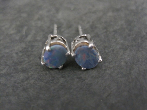 Sterling Silver Oval Opal Stud Earrings Estate Je… - image 2